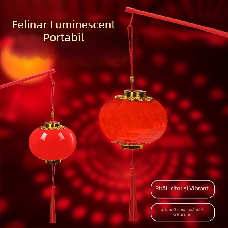 Felinar rotund din plastic roșu, lanternă de cristal portabilă pentru copii