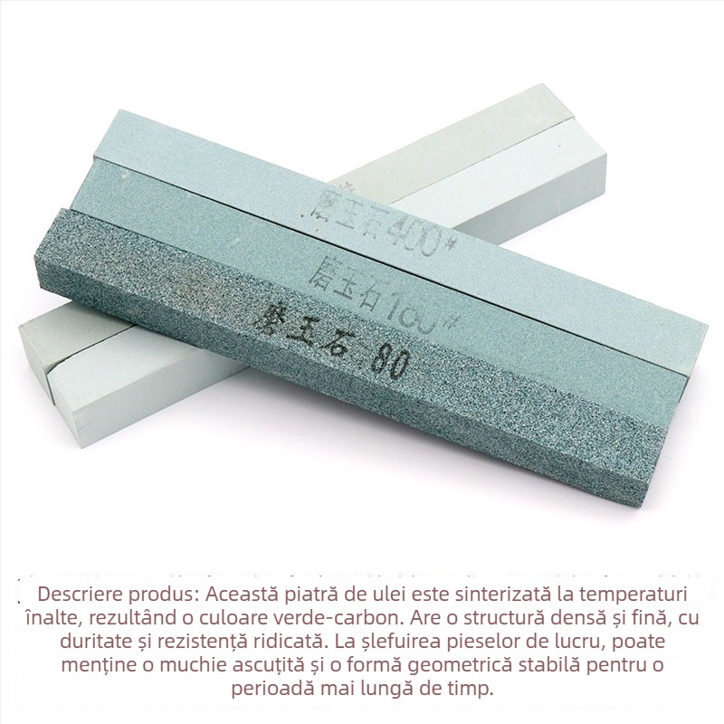 Piatră de ascuțit și lustruit pentru nefrit, jadit și chihlimbar, cu abraziv verde de siliciu, piatră de ulei 200×20×20 mm