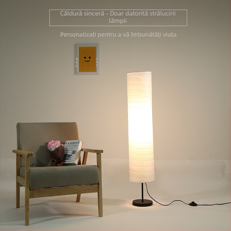 Lampă de podea din hârtie, stil european modern, design creativ și simplu, Helmo Nordic, pentru living, dormitor sau birou, iluminare ambientală.