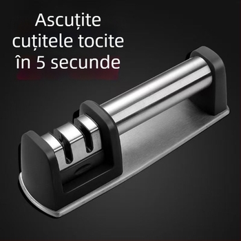Ascuțitor dublu în două etape pentru cuțite și foarfece, din oțel inoxidabil