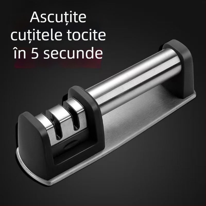 Ascuțitor dublu în două etape pentru cuțite și foarfece, din oțel inoxidabil
