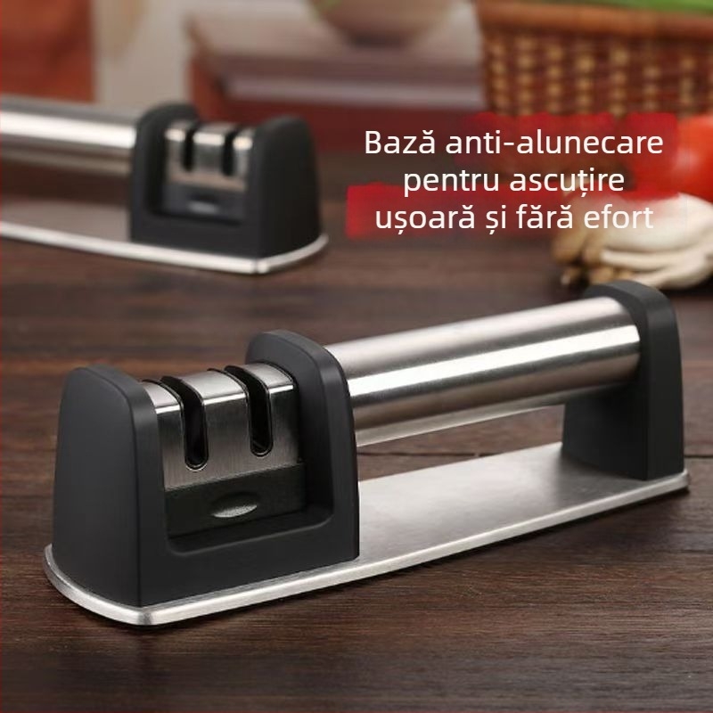 Ascuțitor dublu în două etape pentru cuțite și foarfece, din oțel inoxidabil