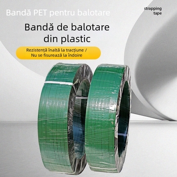 Bandă verde PET, șină plastic-otel 1608, rezistență la tracțiune 450 kg, dimensiuni 16x8 mm