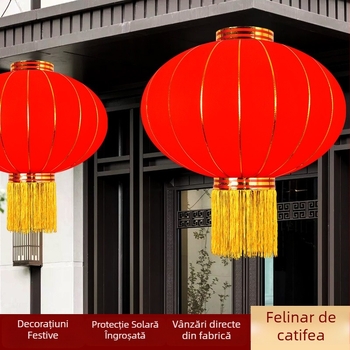 Felinar roșu cu velur pentru Festivalul Primăverii, decorațiuni festive de exterior, felinare rotunde