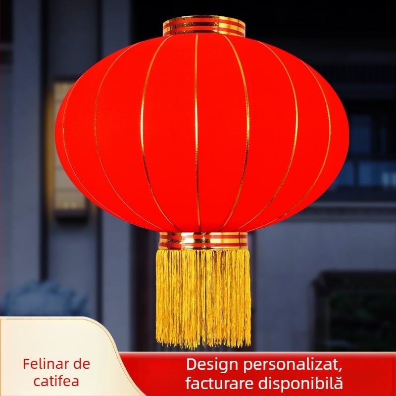 Felinar roșu cu velur pentru Festivalul Primăverii, decorațiuni festive de exterior, felinare rotunde