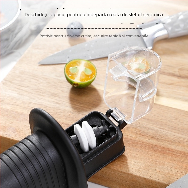 Ascuțitor pentru cuțite de bucătărie cu unghi fix, piatră de ascuțit ceramică și tijă de ascuțire