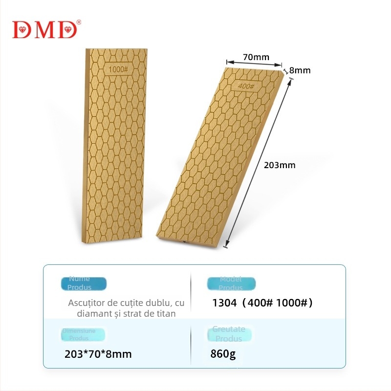DMD piatră de ascuțit diamant, cu două fețe, acoperire titan, model fagure, granulație 400/1000