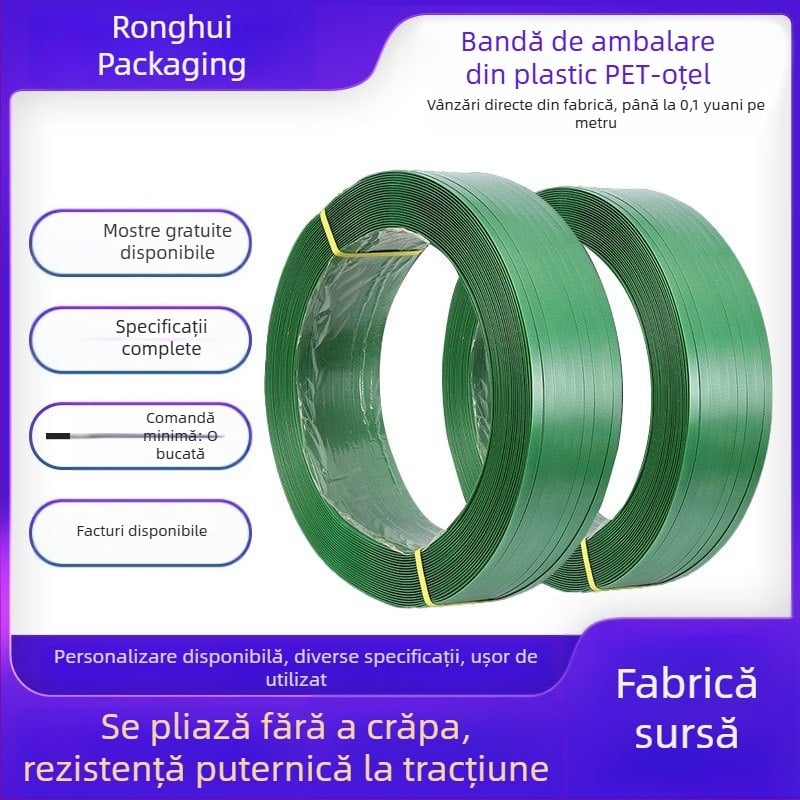 Bandă PET pentru ambalare, 16x0.8 mm, verde, 5800 N, cu dublă utilizare