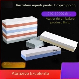 Piatră de ascuțit din corind alb, cu două fețe, cu bază – set de ascuțit cu ulei pentru bucătărie și exterior