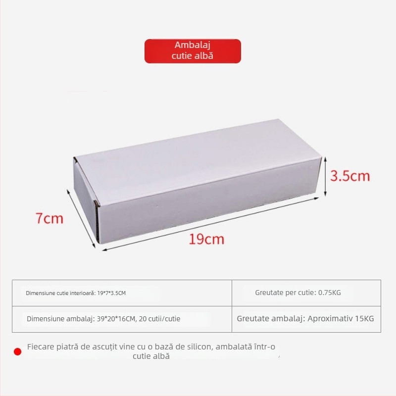 Piatră de ascuțit din corind alb, cu două fețe, cu bază – set de ascuțit cu ulei pentru bucătărie și exterior