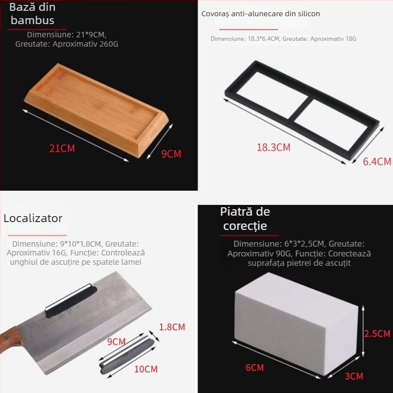 Piatră de ascuțit din corind alb, cu două fețe, cu bază – set de ascuțit cu ulei pentru bucătărie și exterior