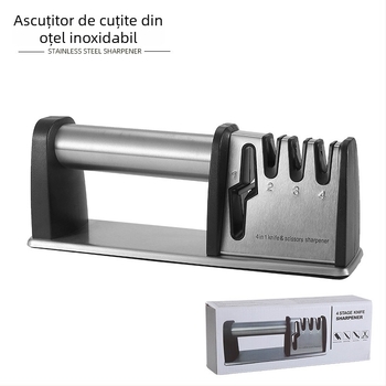 Ascuțitor de cuțite din oțel inoxidabil, patru etape, ghid cu unghi fix, pentru cuțite de bucătărie și foarfece, piatră de ascuțit manuală.