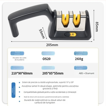 Ascuțitor de cuțite manual multifuncțional cu piatră de ascuțit diamantată din oțel wolfram