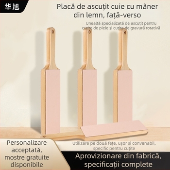 Placă dublă pentru ascuțit, cu mâner din lemn, pentru lustruirea pielii și ascuțirea cuțitelor