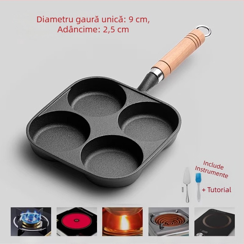 Tigău din fontă cu șapte găuri pentru ouă, cavități adânci, formă pentru burgeri, antiaderent, uz comercial