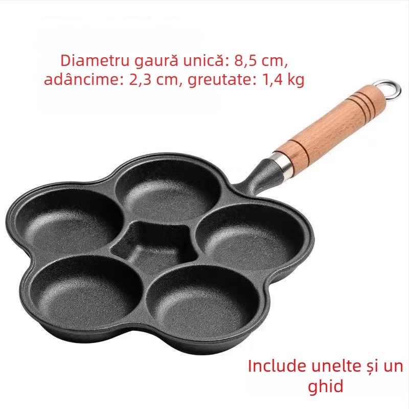 Tigău din fontă cu șapte găuri pentru ouă, cavități adânci, formă pentru burgeri, antiaderent, uz comercial