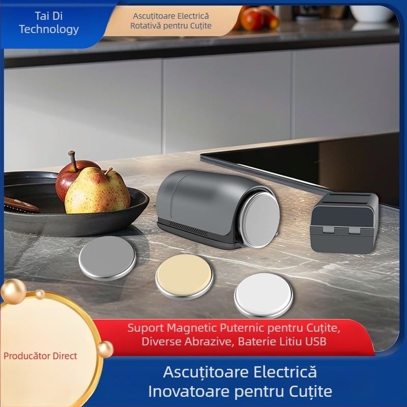 Acutor electric rotativ cu piatră de ascuțit rotundă reîncărcabilă și lame înlocuibile