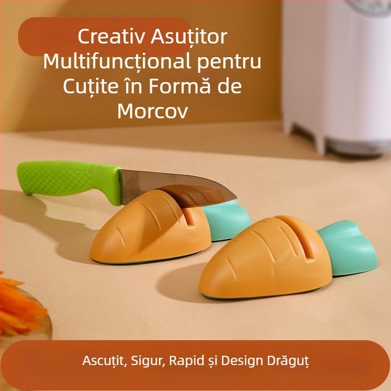 Ascuțitor pentru cuțite și foarfece de bucătărie din plastic, în stil desen animat, unghi fix, rapid și ușor de folosit acasă