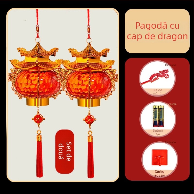 Fenar portabil de Anul Nou pentru Festivalul Luminilor, lampion mic în formă de pagodă din cristal, iluminat cu baterie, pentru balcon, copii, simbol de binecuvântare, model 2025