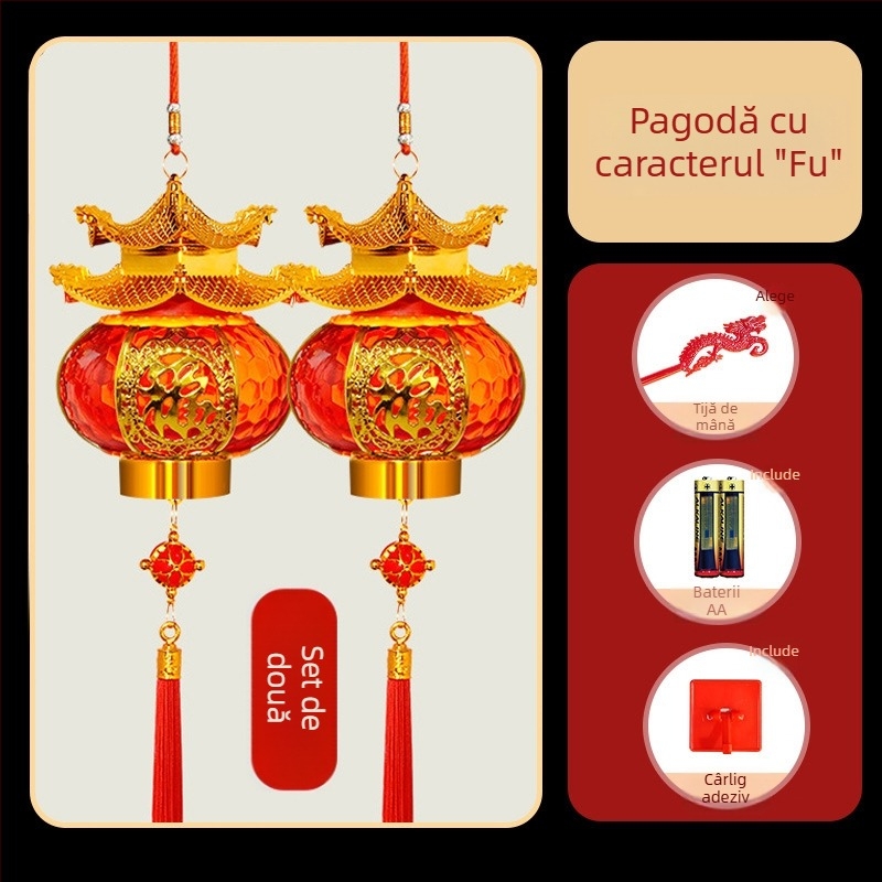 Fenar portabil de Anul Nou pentru Festivalul Luminilor, lampion mic în formă de pagodă din cristal, iluminat cu baterie, pentru balcon, copii, simbol de binecuvântare, model 2025