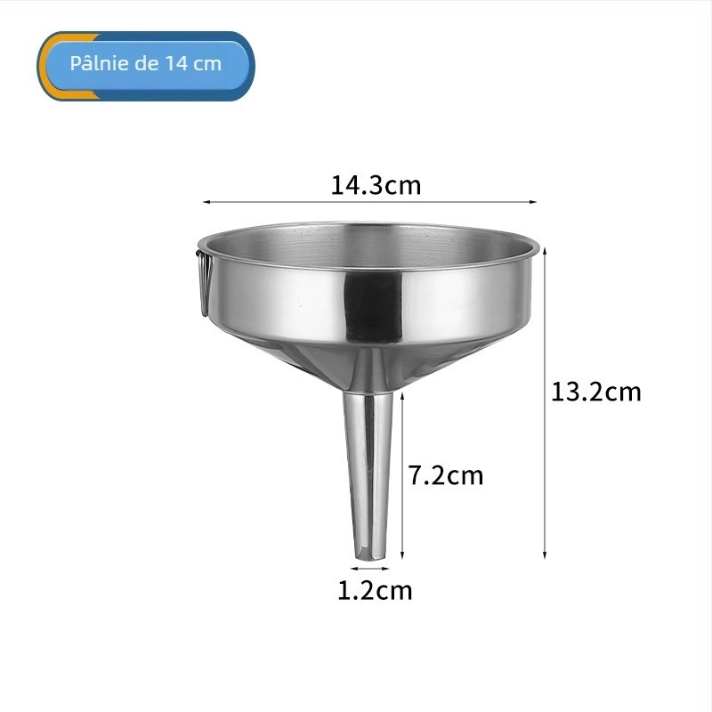 Funnel din oțel inoxidabil, diametru mare, 8–20 cm, pentru ulei, vin și sosuri.