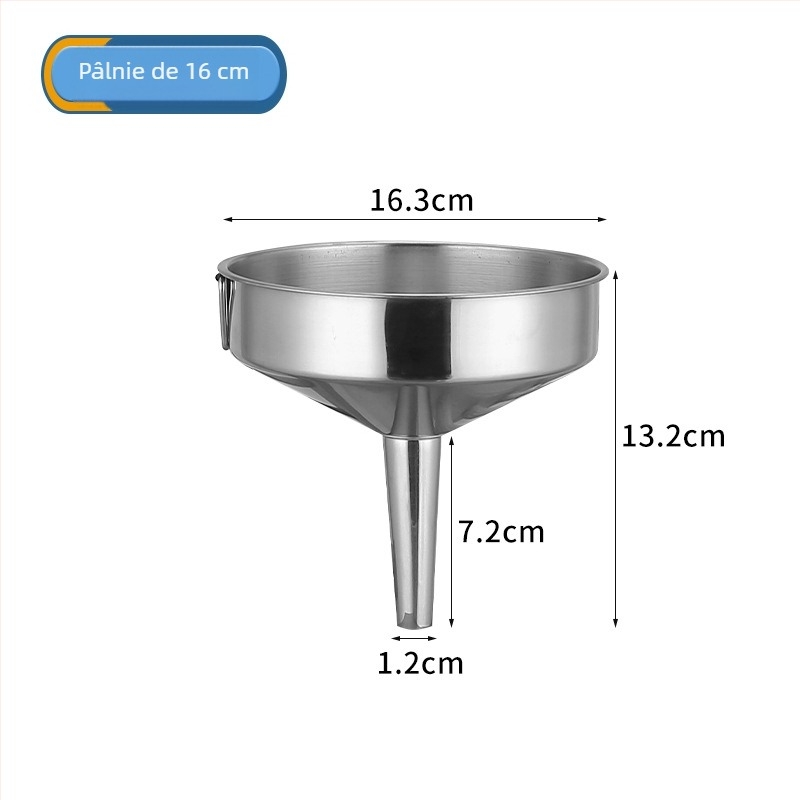 Funnel din oțel inoxidabil, diametru mare, 8–20 cm, pentru ulei, vin și sosuri.
