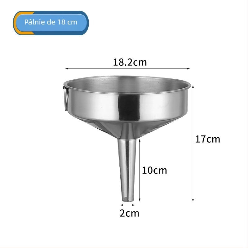 Funnel din oțel inoxidabil, diametru mare, 8–20 cm, pentru ulei, vin și sosuri.