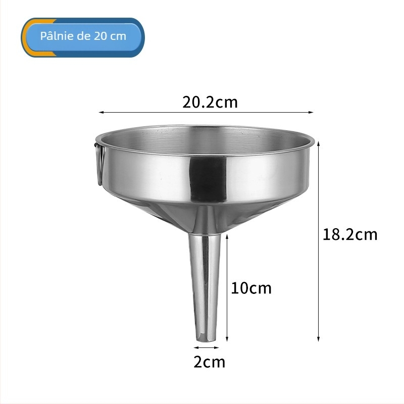 Funnel din oțel inoxidabil, diametru mare, 8–20 cm, pentru ulei, vin și sosuri.