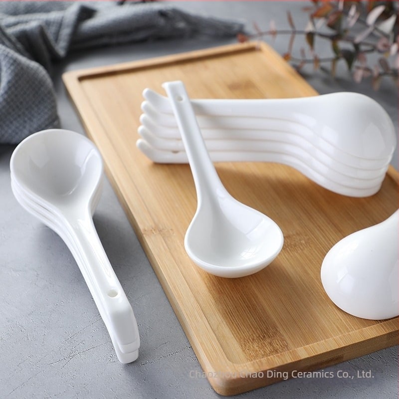 Lingură de supă ceramică, mâner lung, pentru uz casnic, lingură pentru tăiței și orez, amestecare