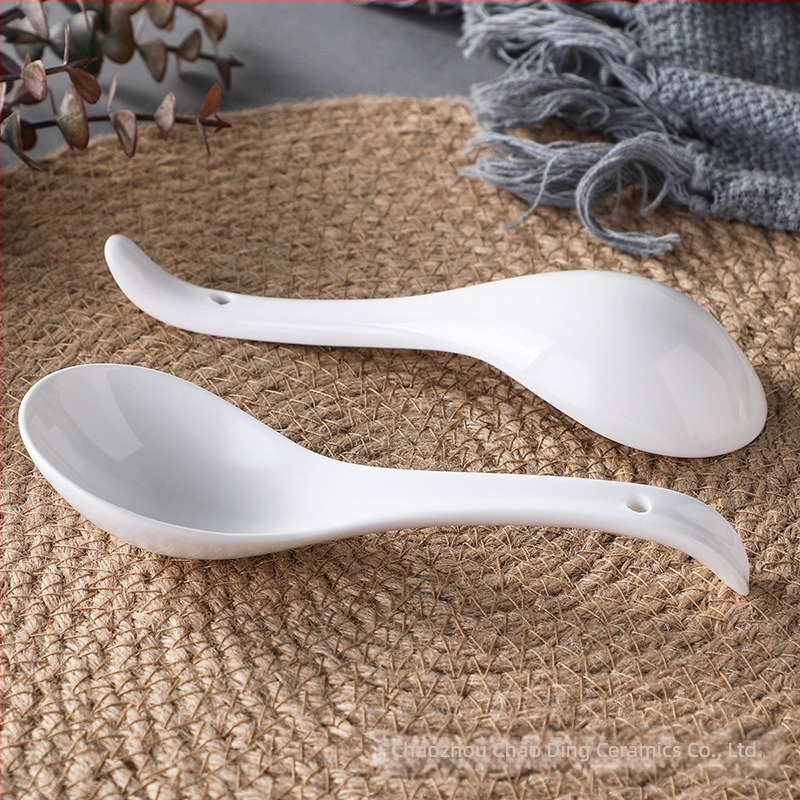 Lingură de supă ceramică, mâner lung, pentru uz casnic, lingură pentru tăiței și orez, amestecare