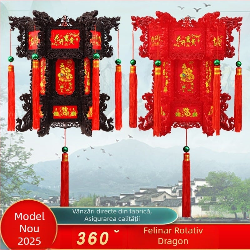 2024 felinar LED rotativ, dragon chinezesc, lampion hexagonal mare pentru balcon, candelabru de Anul Nou