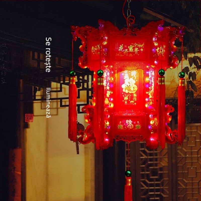 2024 felinar LED rotativ, dragon chinezesc, lampion hexagonal mare pentru balcon, candelabru de Anul Nou