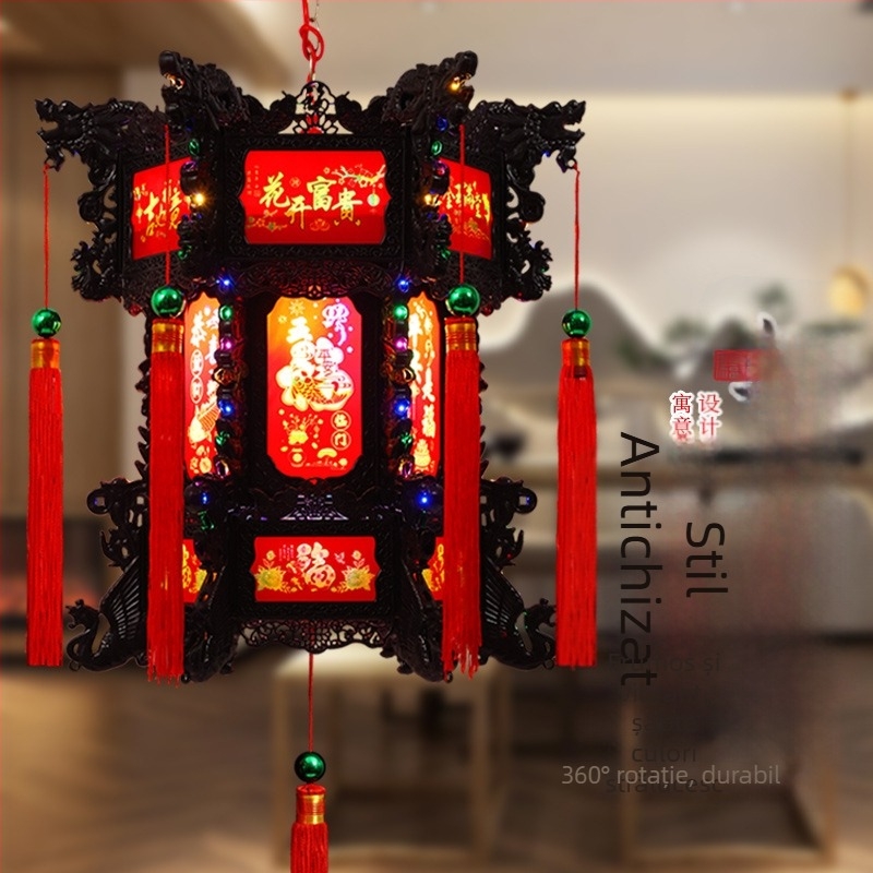 2024 felinar LED rotativ, dragon chinezesc, lampion hexagonal mare pentru balcon, candelabru de Anul Nou
