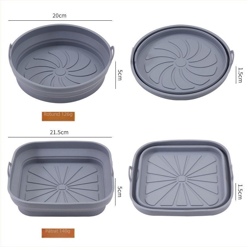 Tavă circulară din silicon pliabilă pentru cuptor; vas din silicon pentru air fryer; covoraș pătrat pentru coacere