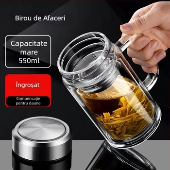 Cana de ceai din borosilicat cu mâner, pereți dubli, zodiac, pentru casă și birou