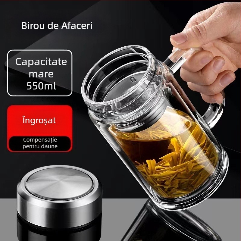 Cana de ceai din borosilicat cu mâner, pereți dubli, zodiac, pentru casă și birou