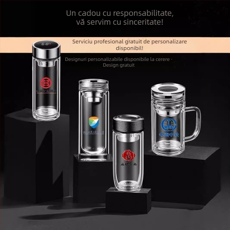 Cana de ceai din borosilicat cu mâner, pereți dubli, zodiac, pentru casă și birou