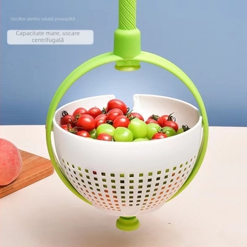 Coș de drenaj pentru chiuvetă cu spinner centrifugal pentru legume și deshidrator de fructe