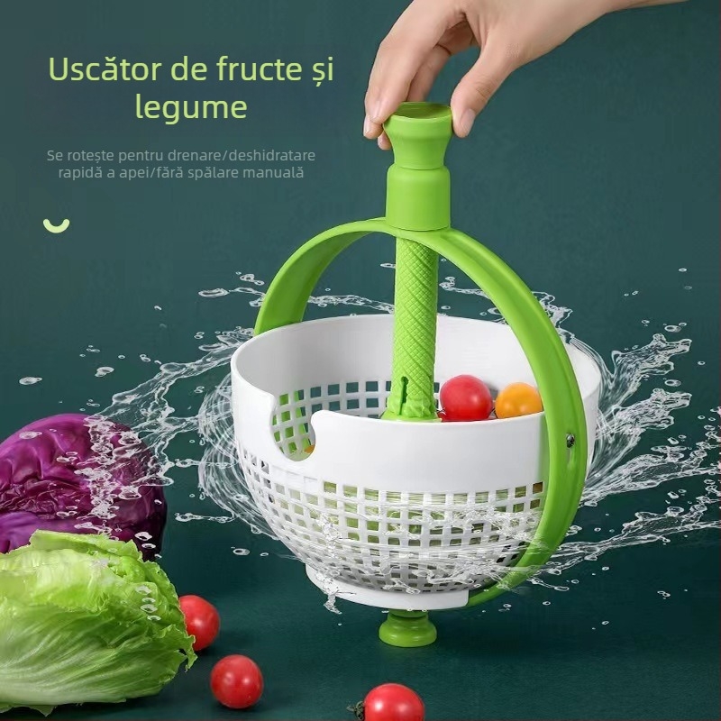 Coș de drenaj pentru chiuvetă cu spinner centrifugal pentru legume și deshidrator de fructe