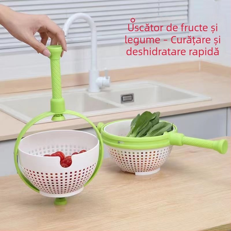 Spinner de salată cu acțiune centrifugală – scurgere pentru legume și fructe, coș de bucătărie