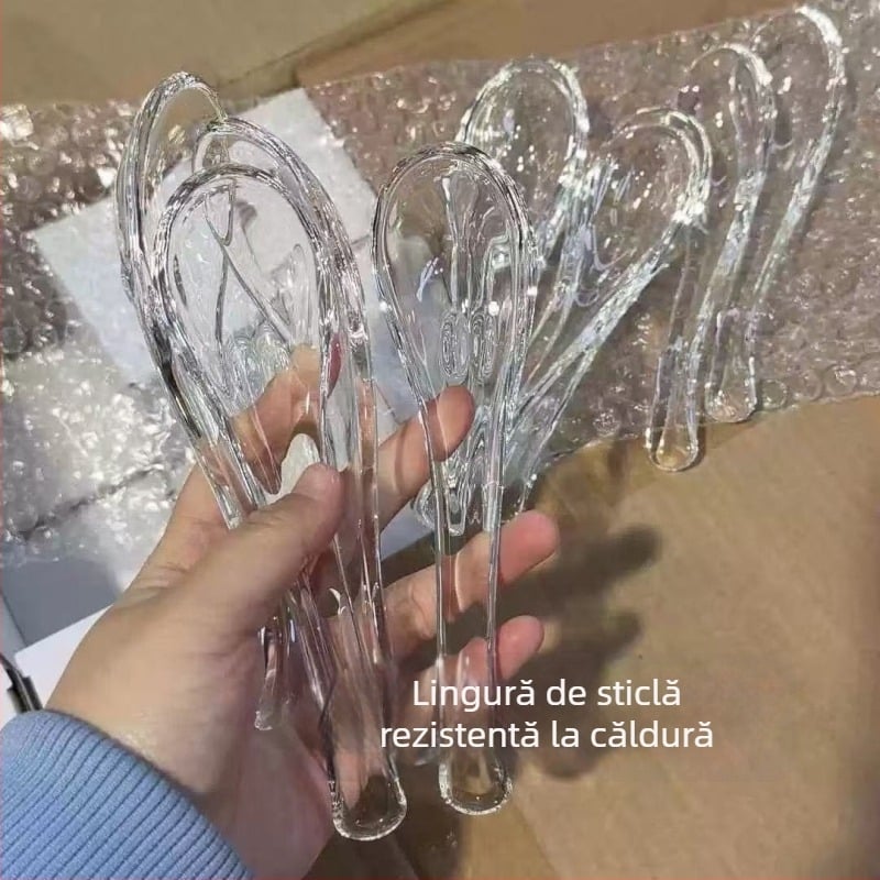 Lingură transparentă de sticlă, stil lux ușor, lingură de amestec pentru mâncare, cafea, lapte, mic dejun și orez