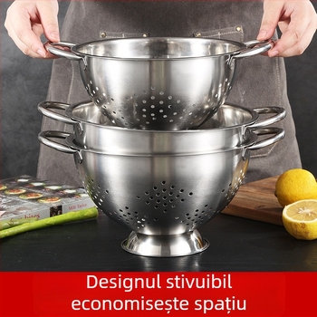 Coș de scurgere din oțel inoxidabil cu găuri dense, coș multi-funcțional pentru spălat legume și fructe, bucătărie