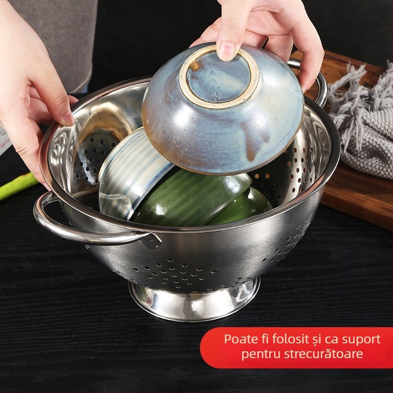 Coș de scurgere din oțel inoxidabil cu găuri dense, coș multi-funcțional pentru spălat legume și fructe, bucătărie