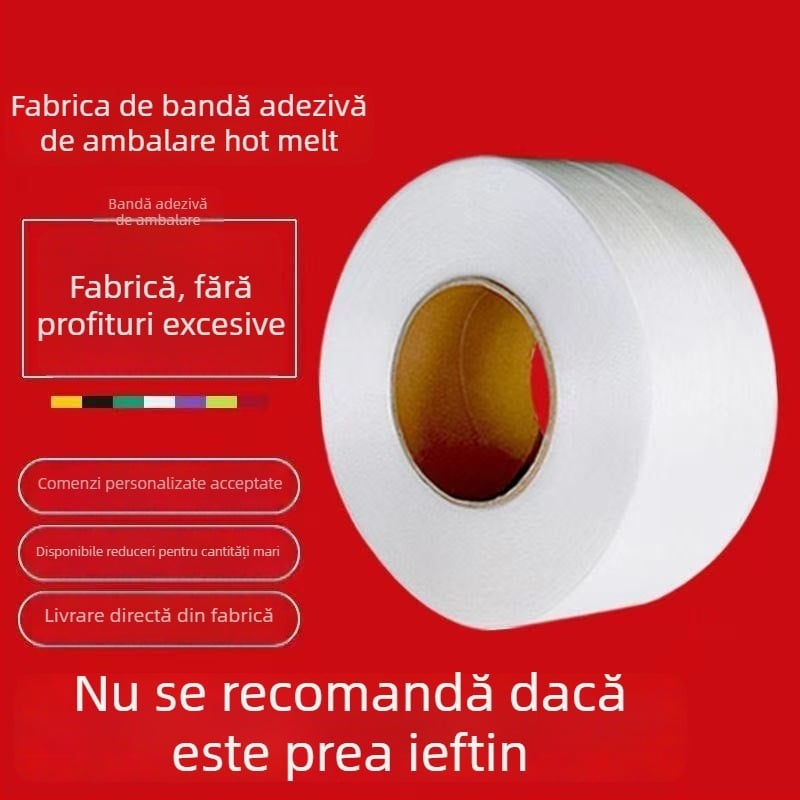 Bandă transparentă PP pentru ambalare, nouă, pentru mașini complet automate și semi-automate; bandă de sigilare; bandă cu topire manuală; bandă plastică de ambalare.