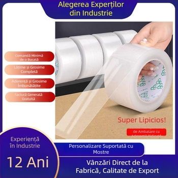 Bandă de ambalare albă, transparentă, rolă mare, adeziv puternic pentru sigilare