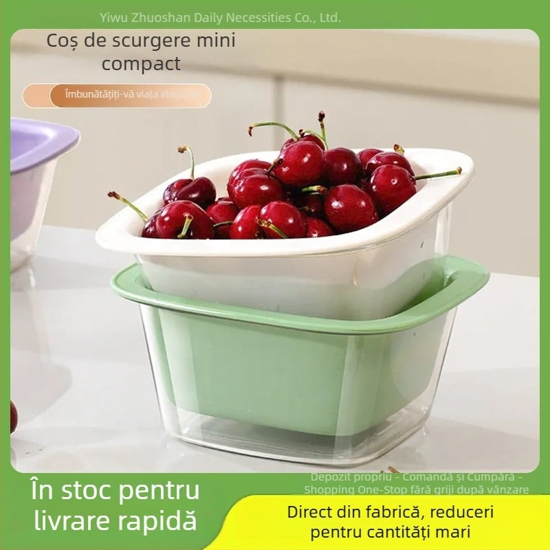 Bazin dublu pentru spălat legume cu coș de scurgere – vas de bucătărie multifuncțional pentru fructe și legume