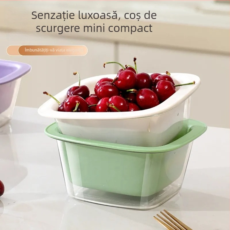 Bazin dublu pentru spălat legume cu coș de scurgere – vas de bucătărie multifuncțional pentru fructe și legume