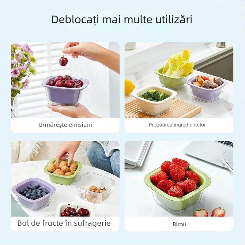 Bazin dublu pentru spălat legume cu coș de scurgere – vas de bucătărie multifuncțional pentru fructe și legume