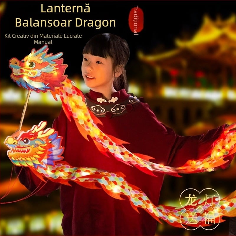 Lampion dragon handmade pentru Festivalul de Toamnă la Mijloc – lampion luminos, rotativ, de tip palat, pentru copii, decor pentru dansul dragonilor