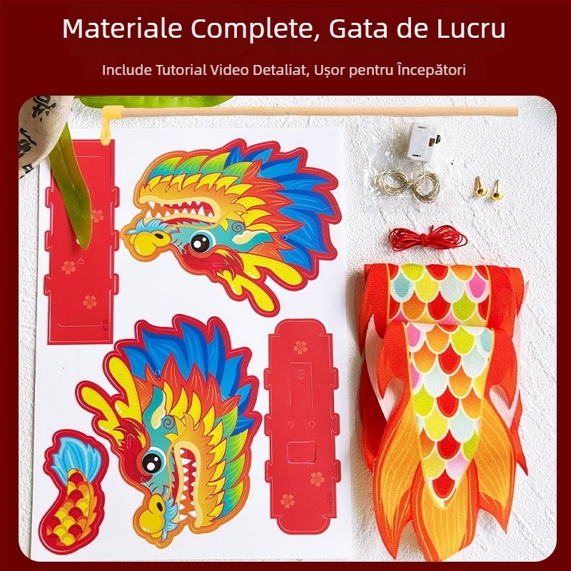 Lampion dragon handmade pentru Festivalul de Toamnă la Mijloc – lampion luminos, rotativ, de tip palat, pentru copii, decor pentru dansul dragonilor